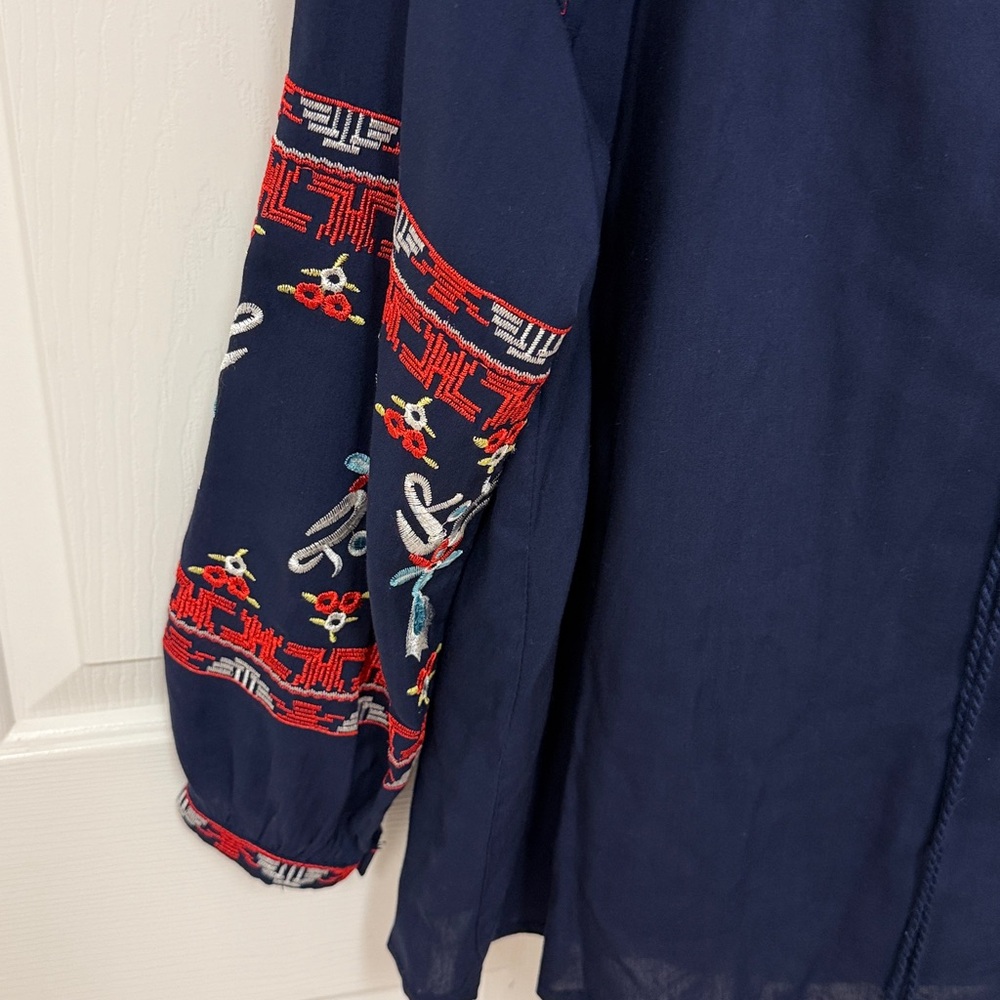 Navy Top with Red and White Embroidery - Picture 2 of 5